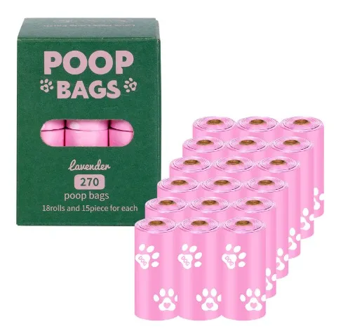 Biologiškai suyrantys ekskrementų maišeliai su levandų kvapu (ritinėliais)